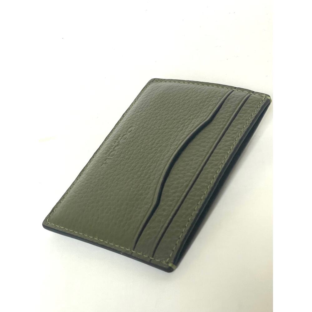 Coach Card Case Money Clip Olive Green Crossgrain Leather Mens CDC79 - Picture 5 of 8